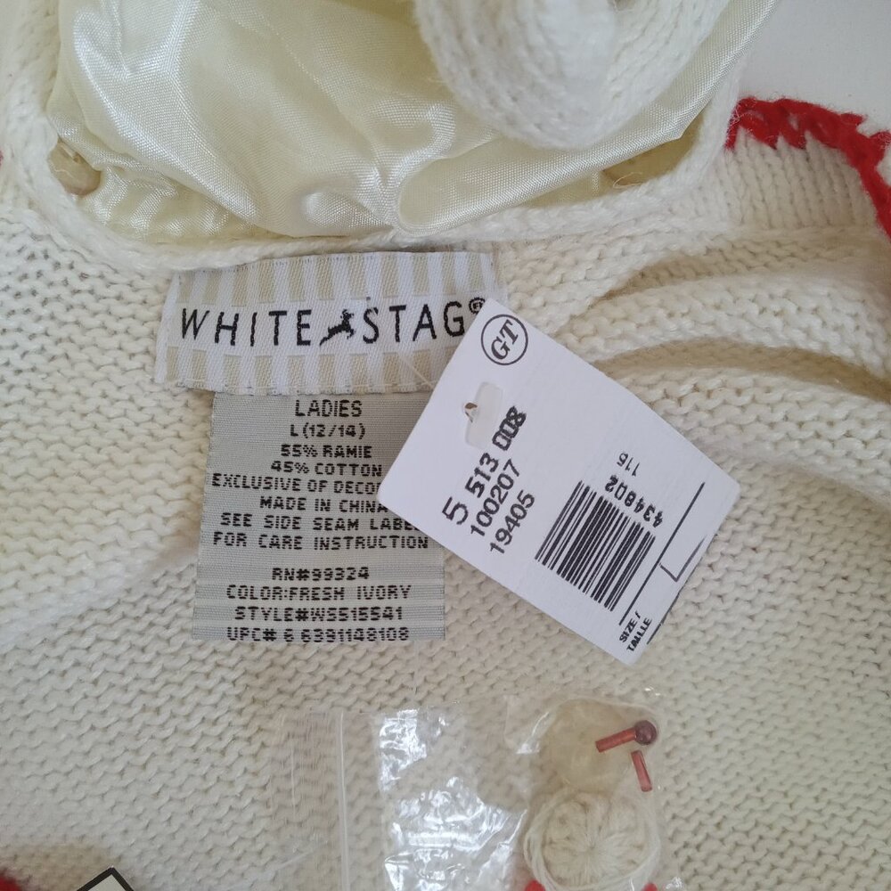 NWT White Stag L Cardinal Embroidered Embellished White Knit Cardigan 12/14 Vtg - Picture 9 of 15